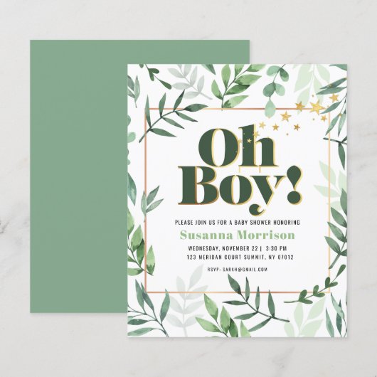 Budget Oh Boy Baby shower Waterverf (Voorkant / Achterkant)