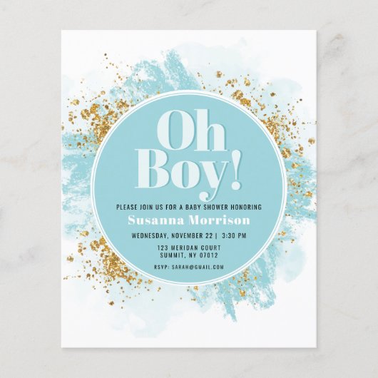 Budget Oh Boy Baby shower Waterverf (Voorkant)