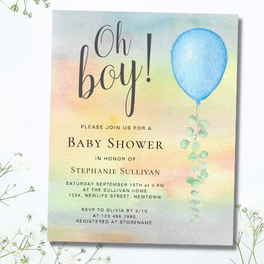 Budget Oh Boy Blauwe Ballon Baby Shower Uitnodigin