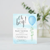 Budget Oh Boy Blue Baby shower Uitnodiging (Staand voorkant)