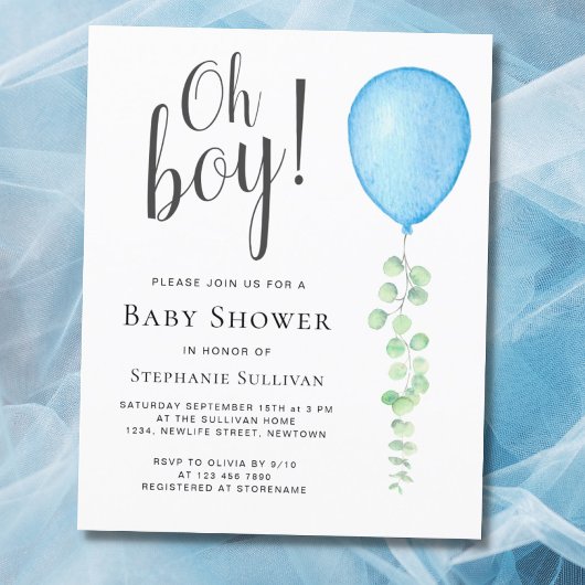 Budget Oh Boy Blue Baby shower Uitnodiging