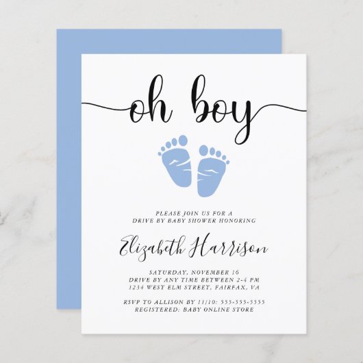 Budget Oh Boy Blue drive op uitnodiging van Baby s (Voorkant / Achterkant)