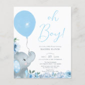 Budget Oh Boy Blue Elephant Baby shower Flyer (Voorkant)