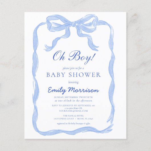Budget Oh Boy Blue Ribbon Bow Baby shower (Voorkant)