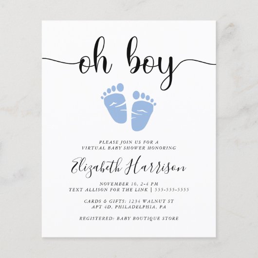 Budget Oh Boy Blue Virtual Baby shower Uitnodiging (Voorkant)