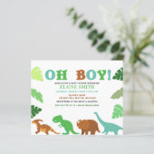 Budget Oh Boy Cute Dinosaur Baby shower Uitnodigin (Staand voorkant)