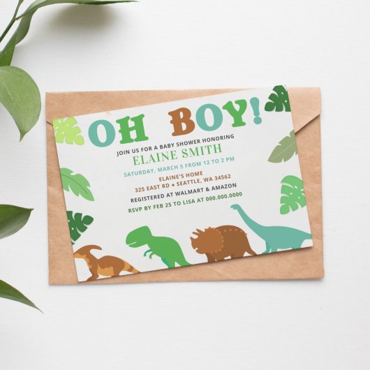 Budget Oh Boy Cute Dinosaur Baby shower Uitnodigin