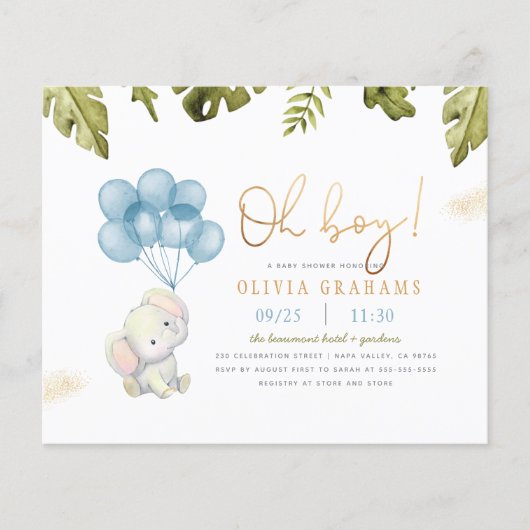 Budget Oh Boy Elephant & Balloons Baby shower (Voorkant)