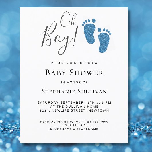 Budget Oh Boy Modern Blue Baby shower Uitnodiging
