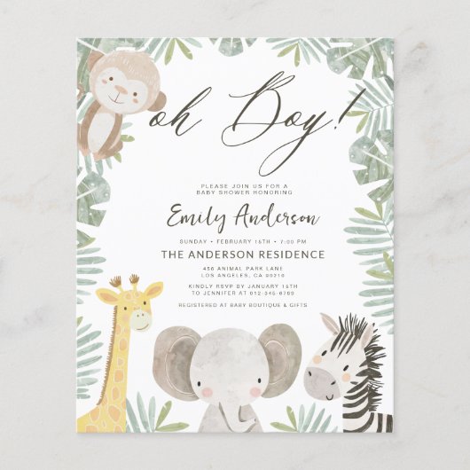 Budget Oh Boy Safari Animal Boy's Baby shower Flyer (Voorkant)