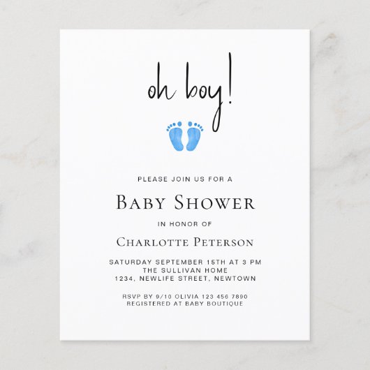 Budget Oh Boy's Baby shower Invitation (Voorkant)