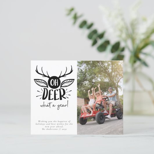 Budget Oh Deer wat een jaar Foto Holiday Kaart (Staand voorkant)