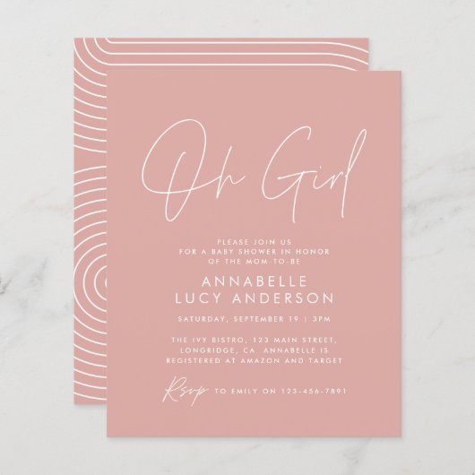 Budget oh meisje baby shower script roze (Voorkant / Achterkant)