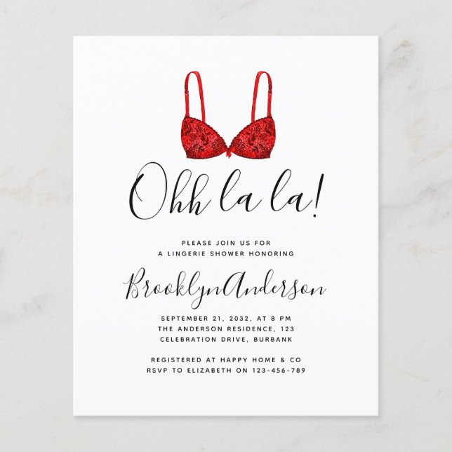BUDGET Ohh La La Lingerie Shower Invitation (Voorkant)