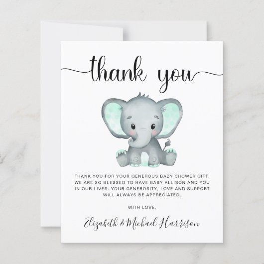 Budget Olifant Baby shower Dank u kaart (Voorkant)