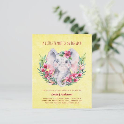 BUDGET Olifant Baby Shower Uitnodiging Safari (Staand voorkant)