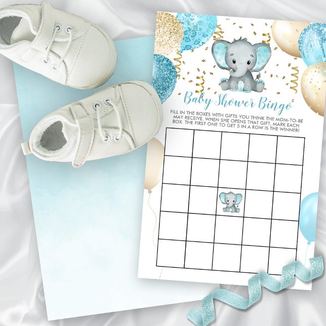 BUDGET Olifant Ballons Baby shower Bingo (BUDGET Turquoise Elephant Balloons Baby Shower Bingo)