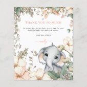 Budget Olifant Bloem Koraal Baby Shower Bedankt (Voorkant)