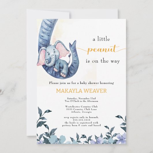 Budget Olifant Blue pinda Baby shower Kaart (Voorkant)