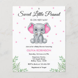 Budget Olifant Roze Meisje Baby shower Invitation