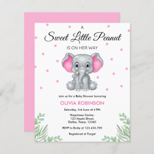 Budget Olifant Roze Meisje Baby shower Invitation