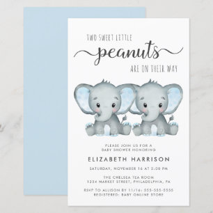 Budget Olifant Twin Boys Baby shower Uitnodiging