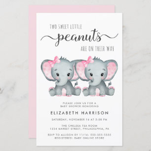 Budget Olifant Twin Meisjes Baby shower Invitation