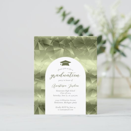 Budget Olijf Groen Glam Geo Arch Afstuderen Invite (Staand voorkant)