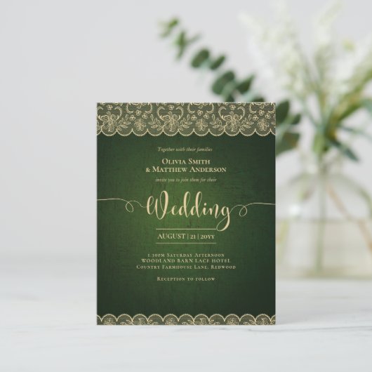 BUDGET Olijf Mos Groen Goud Kant Rustieke Bruiloft (Staand voorkant)