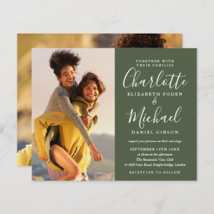 Budget Olijf Script Foto's Bruiloft uitnodiging