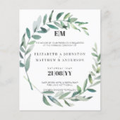 Budget Olijfbladeren Typografie Trouw Uitnodiginge (Voorkant)
