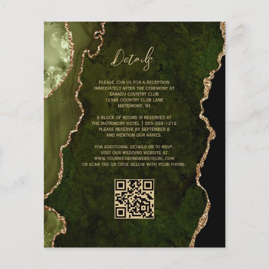 Budget Olijfgroen Agaat Script QR Code Huwelijk (Achterkant)