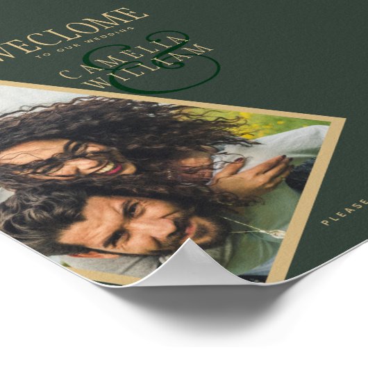 BUDGET Olijfgroen Gouden Trouw FOTO WELKOM BORD Poster (Hoek)