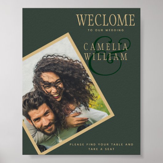 BUDGET Olijfgroen Gouden Trouw FOTO WELKOM BORD Poster (Voorkant)