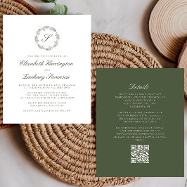 Budget Olijfgroen Monogram Krans QR Code Trouwen