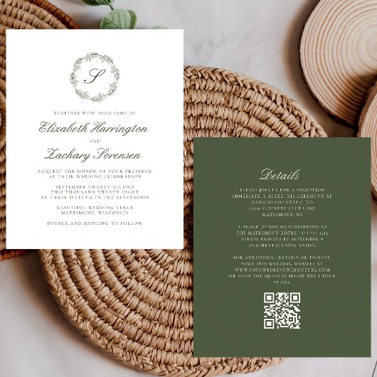 Budget Olijfgroen Monogram Krans QR Code Trouwen