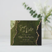 Budget Olijfgroene Agaat Wedding Save the Date (Staand voorkant)