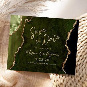 Budget Olijfgroene Agaat Wedding Save the Date