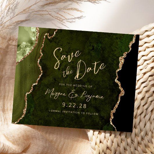 Budget Olijfgroene Agaat Wedding Save the Date