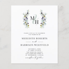 Budget Olijftak Monogram Bruiloft Uitnodigen