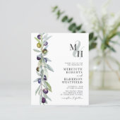 Budget Olijftak Monogram Bruiloft Uitnodiging (Staand voorkant)