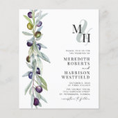 Budget Olijftak Monogram Bruiloft Uitnodiging (Voorkant)