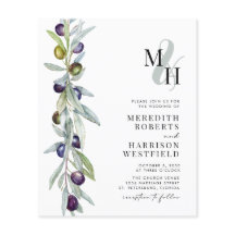 Budget Olijftak Monogram Bruiloft Uitnodiging