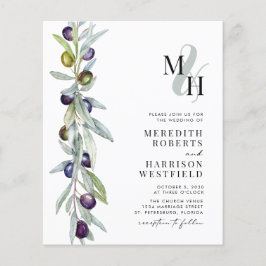 Budget Olijftak Monogram Bruiloft Uitnodiging