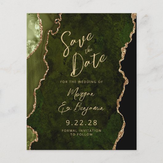 Budget Olive Green Agate Script De datum opslaan (Voorkant)