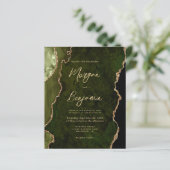 Budget Olive Green Agate Script QR Code Wedding (Staand voorkant)