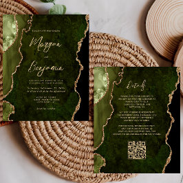Budget Olive Green Agate Script QR Code Wedding