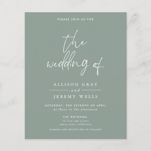 Budget Olive Wedding Invitation (Voorkant)