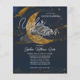 Budget Onder de sterren Blue Gold Moon Quinceanera Flyer