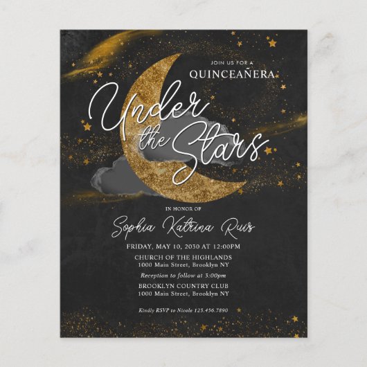 Budget Onder de Sterren Gouden Maan Glam Quinceane Flyer (Voorkant)